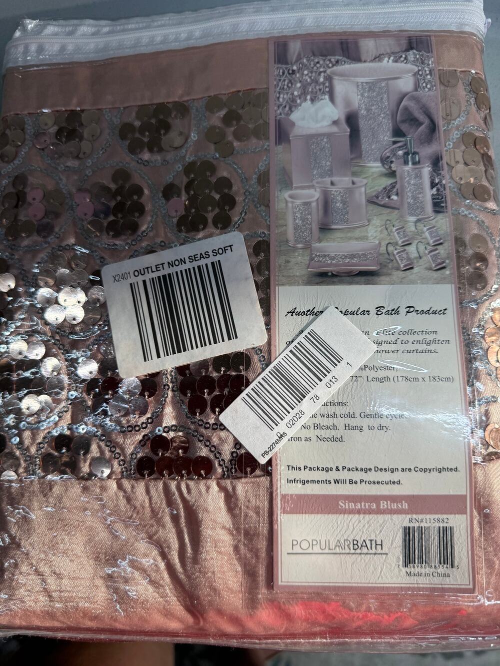 Popular Bath Sinatra Blush Sequin Shower Curtain 70x72 – New